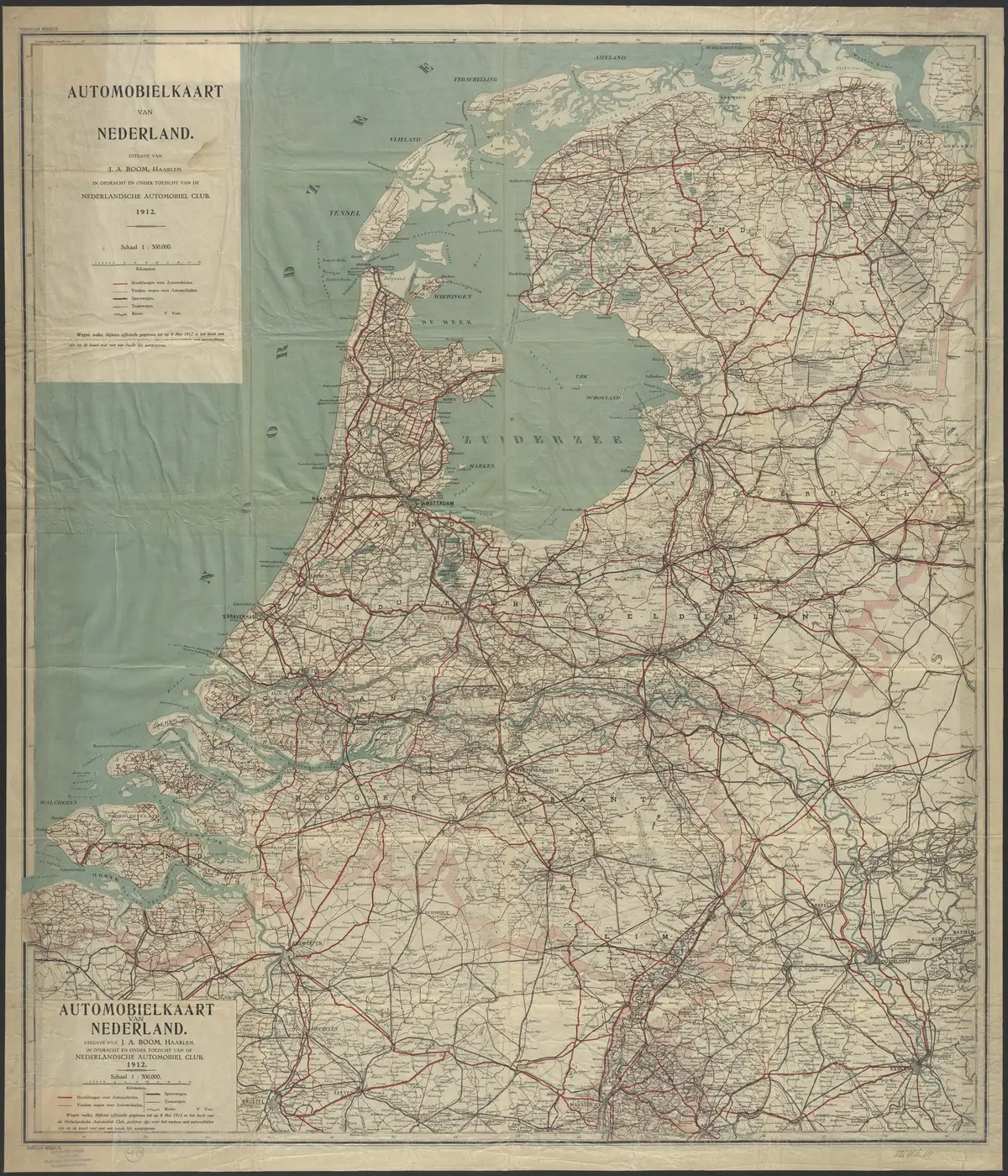 Automobielkaart van Nederland uit 1912