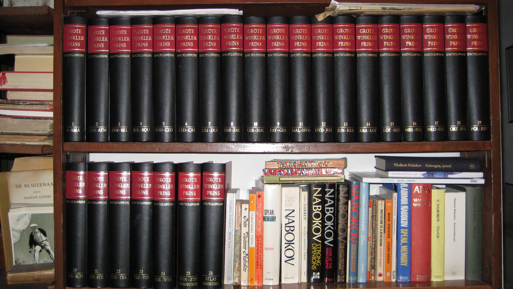 The ninth edition of the Grote Winkler Prins on a bookshelf. Photograph taken in 2009.