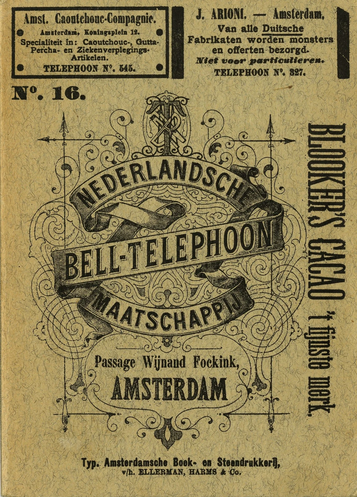 Omslag van een Nederlandse telefoongids uit juli 1891. Dit is een latere gids dan de eerste uit 1881.